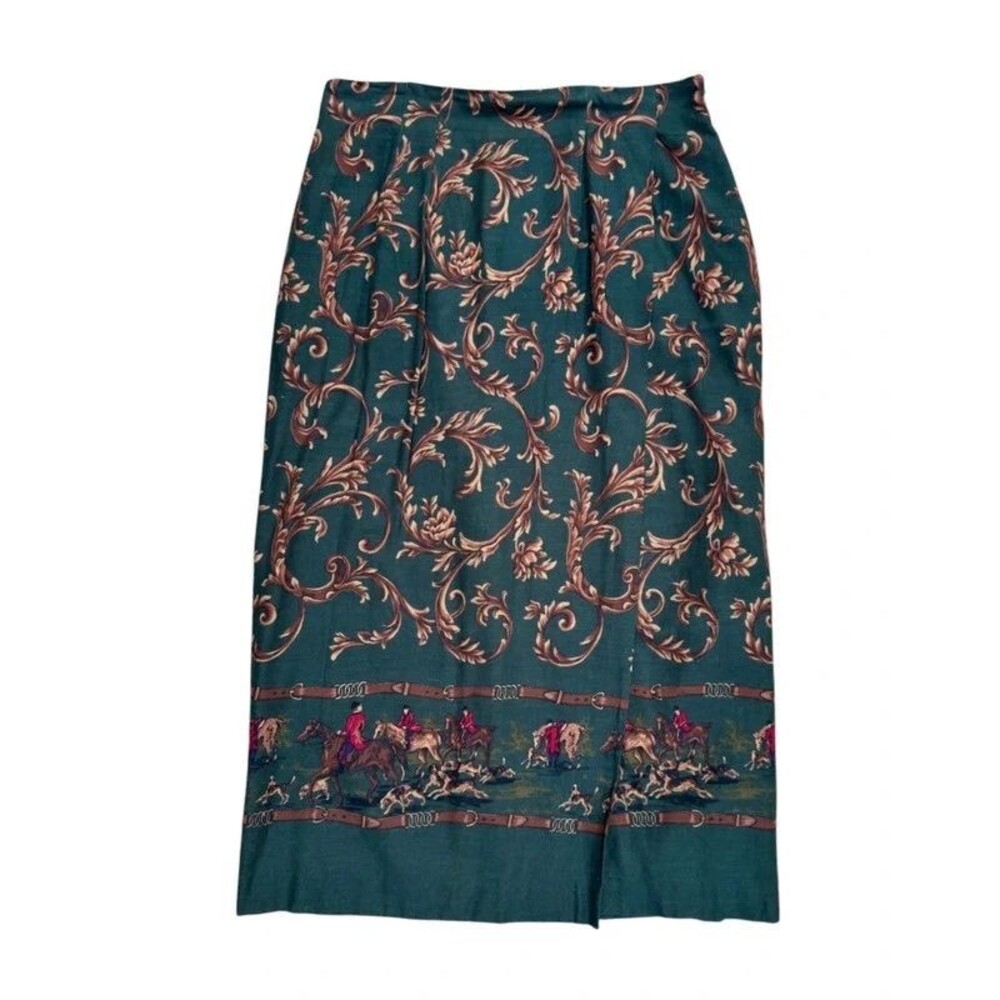 Equestrian Dark Academia Fox Hunt Print Scroll Skirt Talbots Old Money - US 12